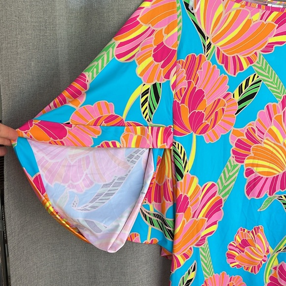 TRINA TURK POPPY KIMONO SWIM TUNIC DRESS blue pink size M ( S  runs small) - Picture 15 of 16